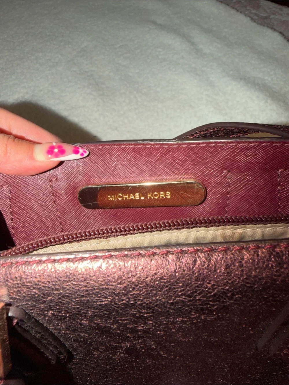 Michael Kors Metallic Plum & Black Geometric Satchel
